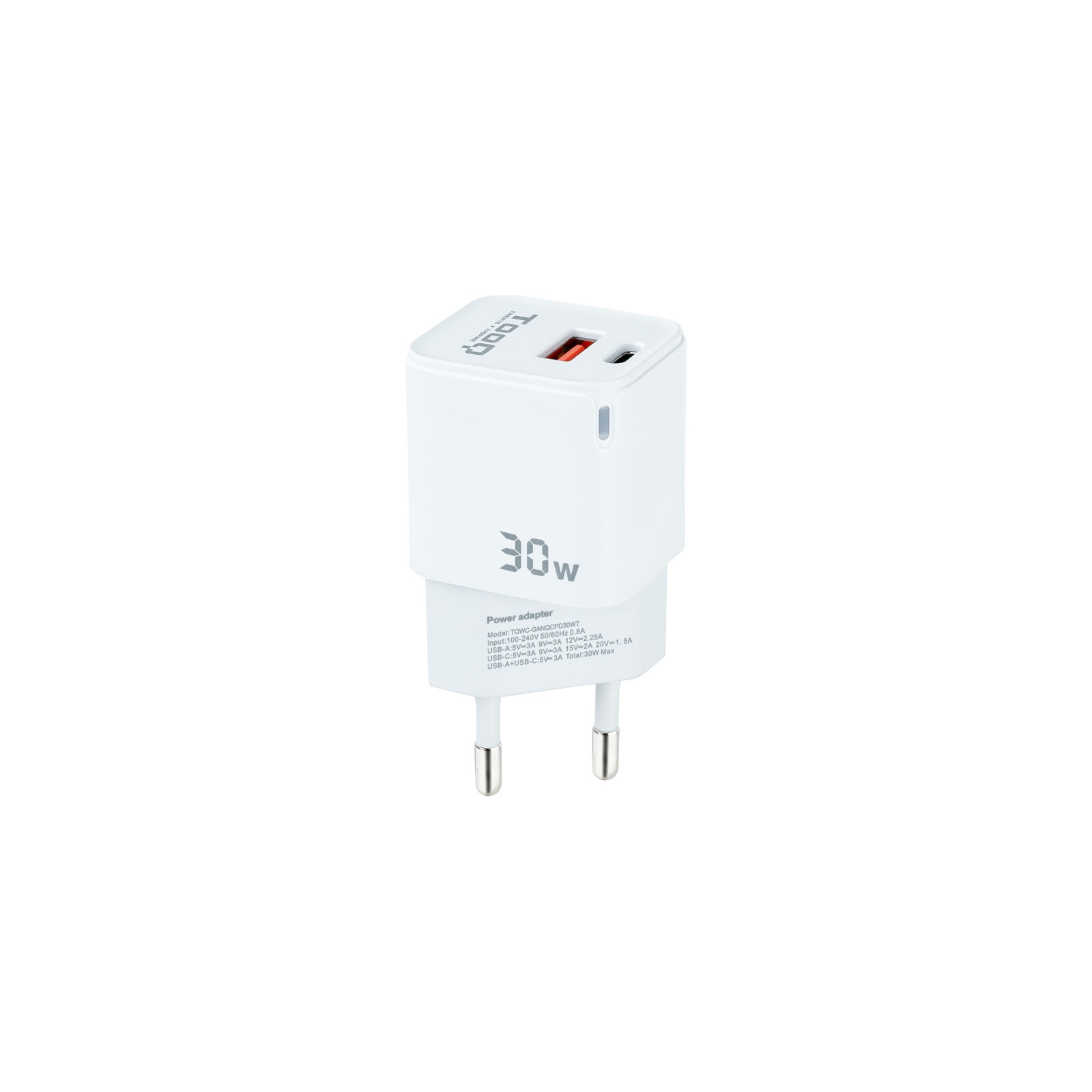 TQWC-GANQCPD30WT Carregador GaN Tooq USB-C/PD 30W + USB-A/QC 30W - Image 1