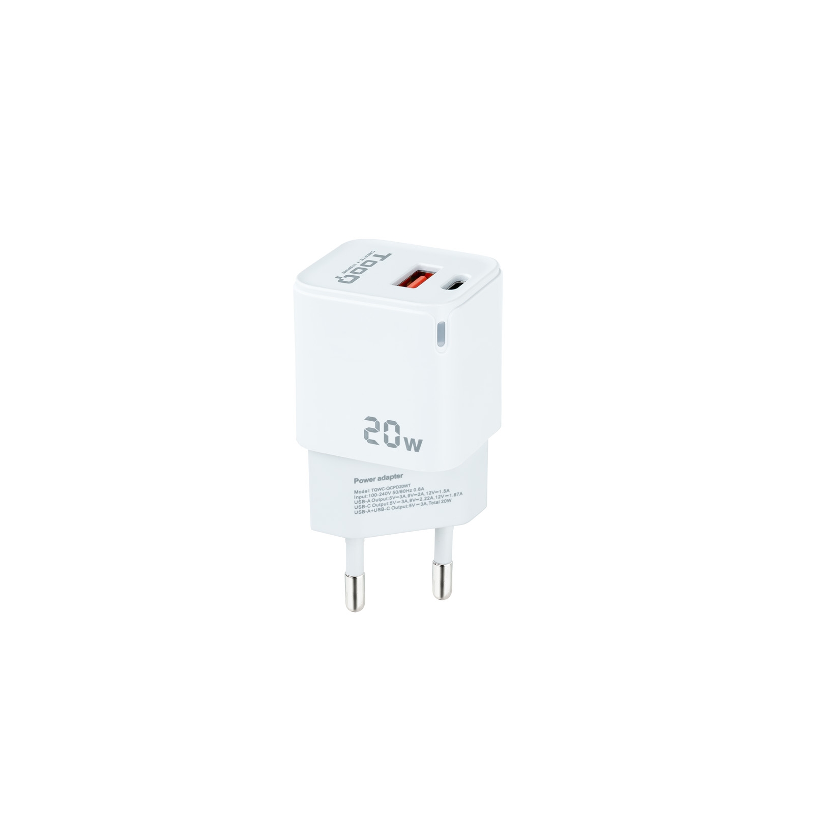 TQWC-QCPD20WT Carregador Tooq USB-C/PD 20W + USB-A/QC 20W - Image 1