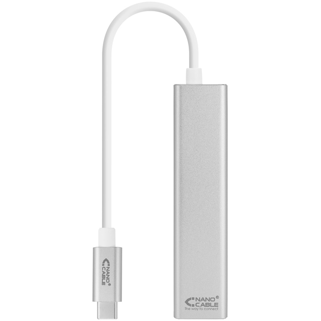10.03.0404 Docking Station Nanocable USB-C a Ethernet Gigabit + 3xUSB 3.0 15 CM Prateado - Image 1