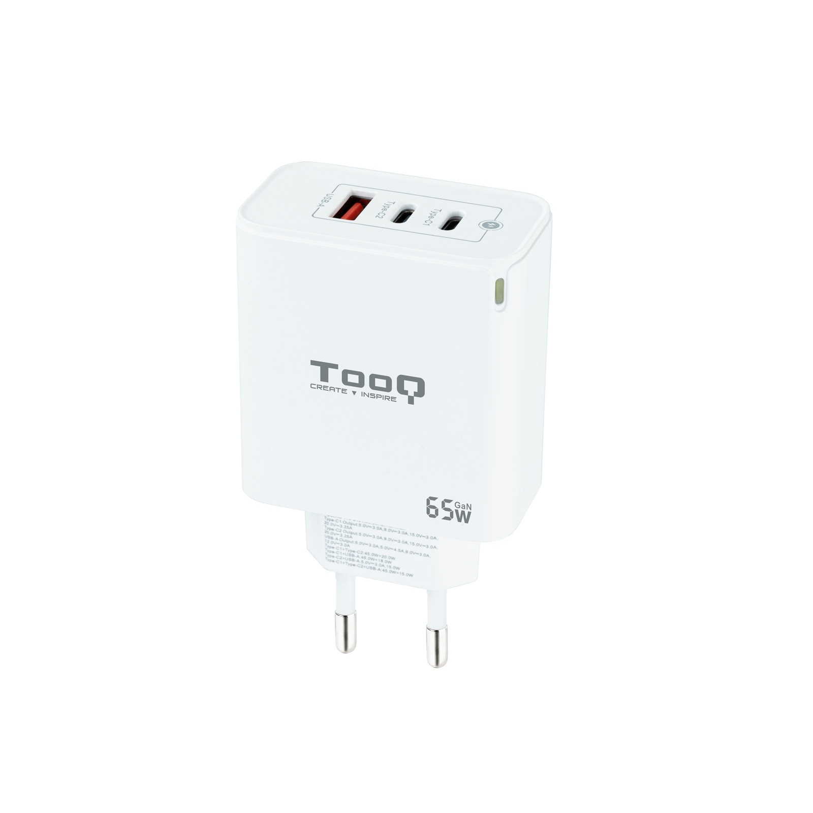 TQWC-GANQC2PD65WT Carregador GaN Tooq 2xUSB-C/PD 65W + USB-A/QC 65W - Image 1