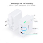 Carregador de parede Tooq GaN 2xUSB-C/PD + USB-A/QC 100W, Branco - Image 2
