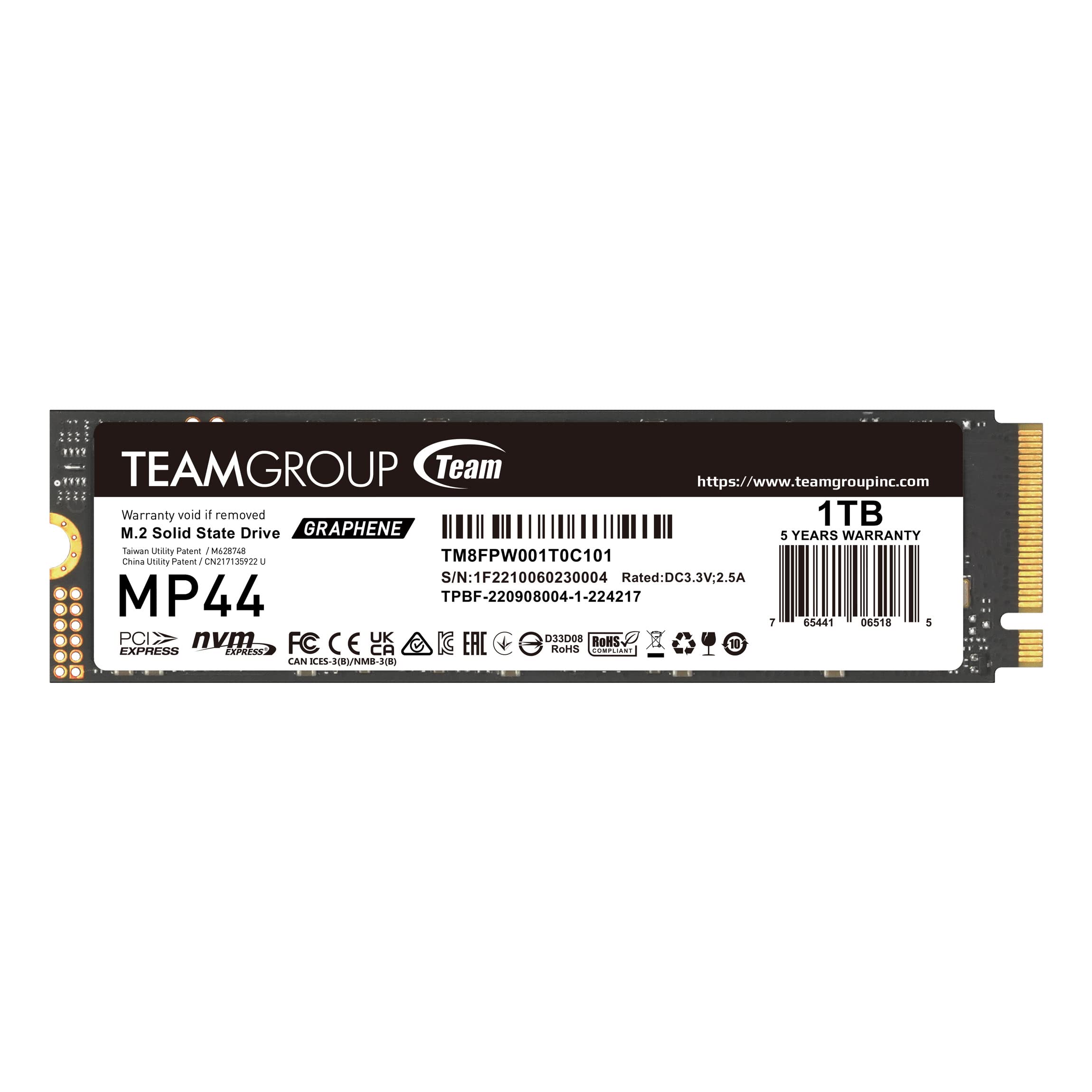 TM8FPW001T0C101 Disco SSD Team Group MP44 M.2 1TB PCIe 4.0 NVMe 7400R/6500W - Image 1