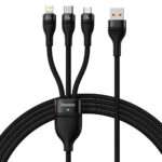 Adaptador Baseus Flash Series USB-A 3-em-1 (Lightning + USB-C + MicroUSB) PD 100W 1.2m Preto