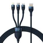 Cabo Baseus Flash USB-A p/ USB-C Micro USB Lightning PD 66W 1.2m Azul
