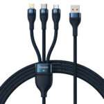 Cabo Baseus Flash USB-A p/ USB-C  Micro USB  Lightning PD 100W 1.2m Azul