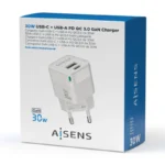 Carregador GaN de Parede 1xUSB Tipo-C/ 1xUSB/ 30W Aisens Branco - Image 2