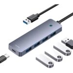 Hub Baseus UltraJoy Lite 4 Portas USB-A 3.0 + USB-C 1m Cinza - Image 5