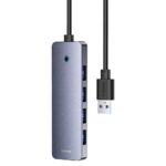 Hub Baseus UltraJoy Lite 4 Portas USB-A 3.0 + USB-C 1m Cinza - Image 3