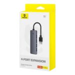 Hub Baseus UltraJoy Lite 4 Portas USB-A 3.0 + USB-C 1m Cinza - Image 2