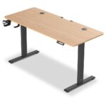Secretária Elevatória Elétrica Offy Ryva (140x60cm) Preta/Madeira (Oak)