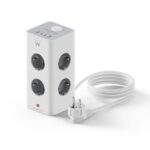 Bloco Tomada Ewent EW3864 Power Tower 8 Tomadas Schuko 16A + 2 USB-A + 2 USB-C 2m Branca/Cinza